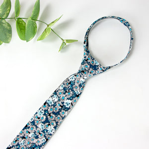 Boys' Cotton Floral Print Zipper Necktie and Pocket Square Set, Blue (Color F58)