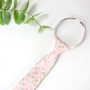 Boys' Cotton Floral Print Zipper Necktie and Pocket Square Set, Blush Pink (Color F60)