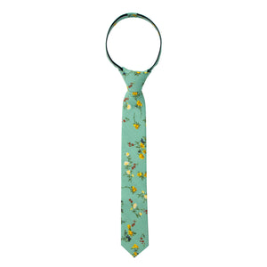 Boys' Cotton Floral Skinny Zipper Tie, Green Yellow (Color F72)