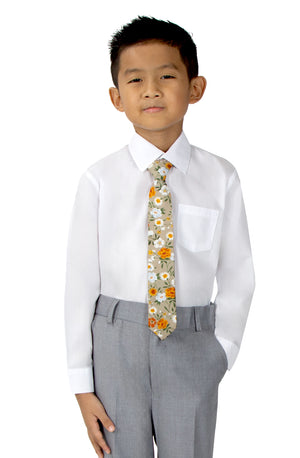 Boys' Cotton Floral Skinny Zipper Tie, Taupe Khaki (Color F74)