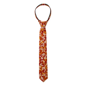Boys' Cotton Floral Skinny Zipper Tie, Rust (Color F75)