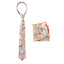 Boys' Cotton Floral Print Zipper Necktie and Pocket Square Set, Blue Pink (Color F27)