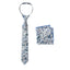 Boys' Cotton Floral Print Zipper Necktie and Pocket Square Set, Steel Blue (Color F54)