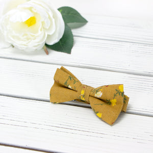 Boy's Cotton Floral Print Bow Tie and Pocket Square Set, Yellow Mustard (Color F73)
