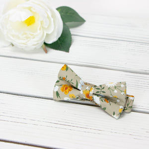 Boy's Cotton Floral Print Bow Tie and Pocket Square Set, Taupe Khaki (Color F74)