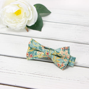 Boy's Cotton Floral Print Bow Tie and Pocket Square Set, Green Yellow (Color F76)