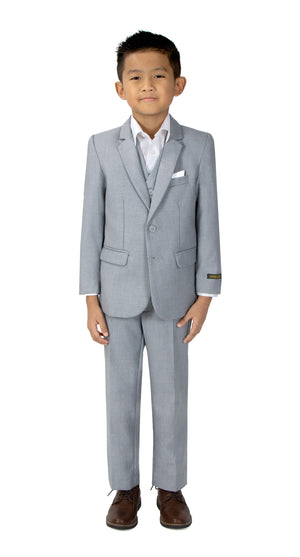 Boys' Light Gray 3-Piece Slim Fit Suit Set