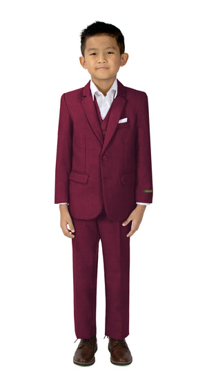 Boys' Burgundy 3-Piece Slim Fit Suit Set