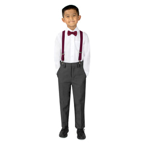 Boys' 4 Piece Suspenders Outfit, Charcoal/White/Burgundy