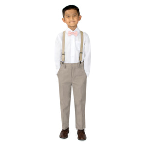 Boys' 4 Piece Suspenders Outfit, Tan/White/Champagne/Blush Pink