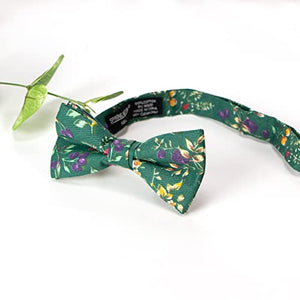 Boy's Cotton Floral Print Bow Tie and Pocket Square Set, Juniper (Color F51)