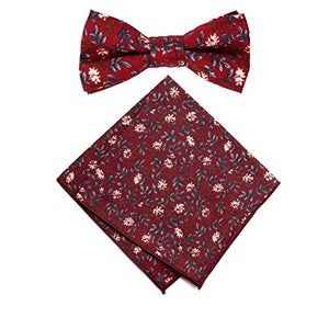 Boy's Cotton Floral Print Bow Tie and Pocket Square Set, Rust (Color F56)