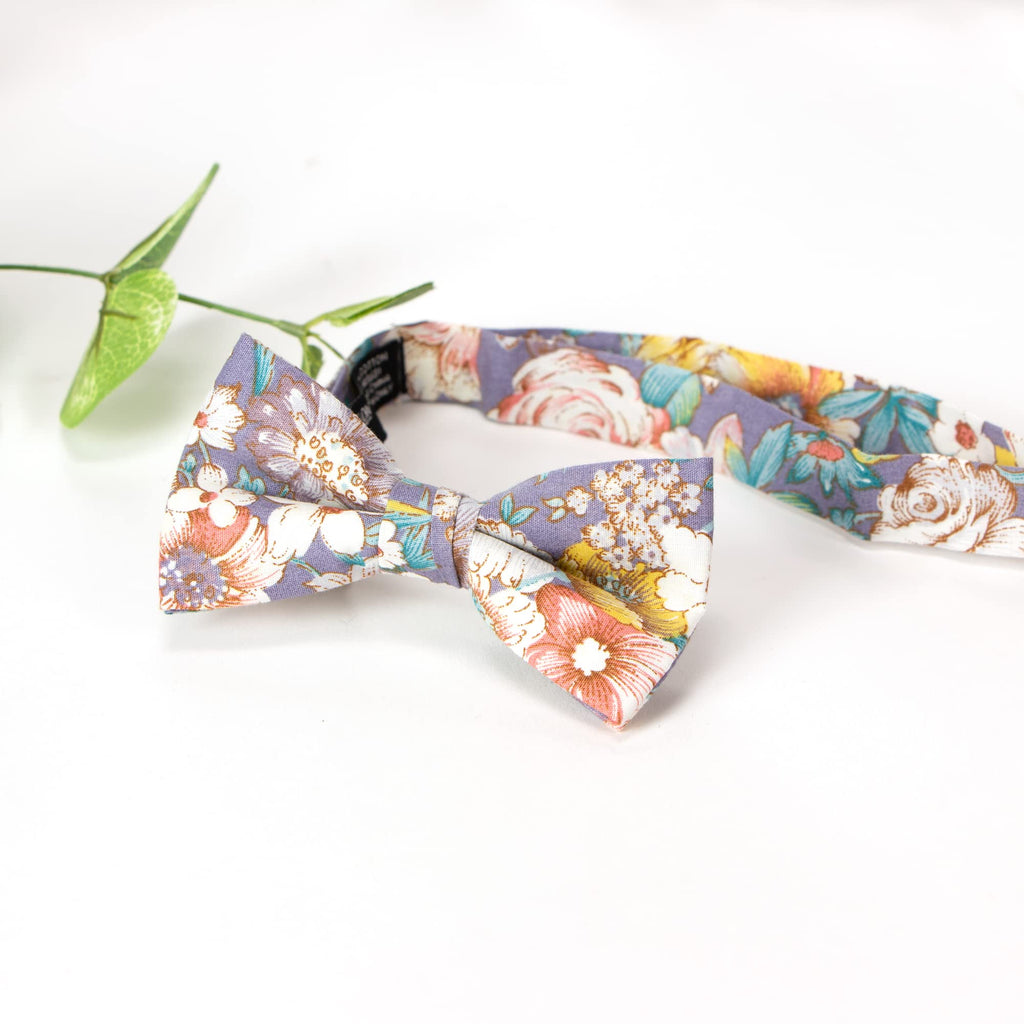 Boy's Cotton Floral Print Bow Tie and Pocket Square Set, Lavender Haze (Color F53)