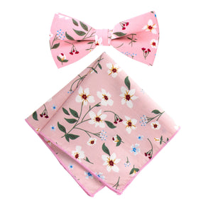 Men's Cotton Floral Bow Tie and Handkerchief Set, Light Pink (Color F29)