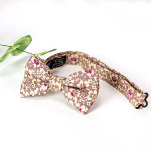 Boy's Cotton Floral Print Bow Tie and Pocket Square Set, Rose Gold (Color F55)