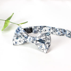 Boy's Cotton Floral Print Bow Tie and Pocket Square Set, Steel Blue (Color F54)