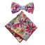 Boy's Cotton Floral Print Bow Tie and Pocket Square Set, Blue Red (Color F30)