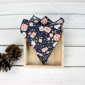 Boy's Cotton Floral Print Bow Tie and Pocket Square Set, Navy Blush Pink (Color F59)