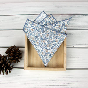 Boy's Cotton Floral Print Bow Tie and Pocket Square Set, Steel Blue (Color F67)