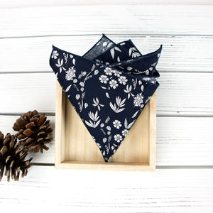 Boy's Cotton Floral Print Bow Tie and Pocket Square Set, Navy (Color F66)