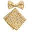 Boy's Cotton Floral Print Bow Tie and Pocket Square Set, Mustard (Color F32)