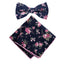 Men's Cotton Floral Bow Tie and Handkerchief Set, Navy Pink (Color F38)