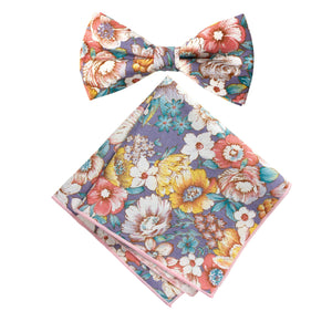 Men's Cotton Floral Bow Tie and Handkerchief Set, Lavender Haze (Color F53)