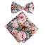 Men's Cotton Floral Bow Tie and Handkerchief Set, Black Pink (Color F34)