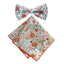 Men's Cotton Floral Bow Tie and Handkerchief Set, Blue Pink (Color F27)