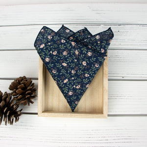 Boy's Cotton Floral Print Bow Tie and Pocket Square Set, Navy (Color F57)