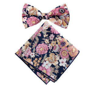 Men's Cotton Floral Bow Tie and Handkerchief Set, Quartz (Color F52)