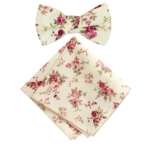 Boy's Cotton Floral Print Bow Tie and Pocket Square Set, Yellow (Color F15)