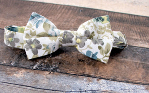 Boy's Cotton Floral Print Bow Tie and Pocket Square Set, Yellow (Color F24)