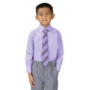 Boys' Lilac Cotton Blend Dress Shirt and Tie Set (Color 28)