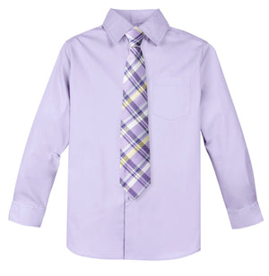 Boys' Cotton Blend Dress Shirt and Matching Necktie Set, Lilac-81