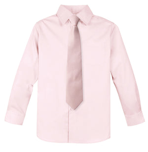 Boys' Cotton Blend Dress Shirt and Matching Necktie Set, Marshmallow Pink-99