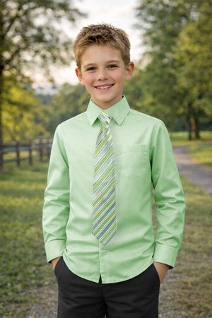 Boys' Cotton Blend Dress Shirt and Matching Necktie Set, Pastel Green-27