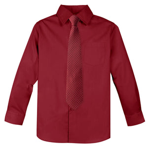 Boys' Cotton Blend Dress Shirt and Matching Necktie Set, Red-54