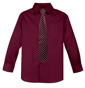 Boys' Cotton Blend Dress Shirt and Matching Necktie Set, Burgundy-10