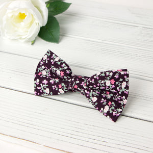 Men's Cotton Floral Bow Tie and Handkerchief Set, Purple (Color F20)