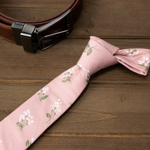 Men's Cotton Printed Floral Skinny Tie, Blush Pink/White (Color F13)