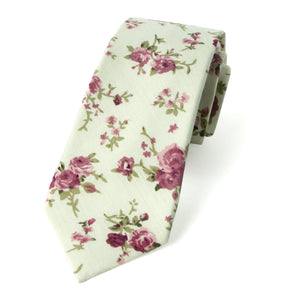 Men's Cotton Printed Floral Skinny Tie, Yellow/Red (Color F15)