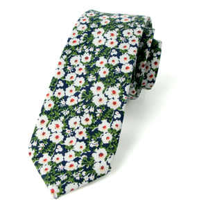 Men's Cotton Printed Floral Skinny Tie, Green/Red (Color F16)