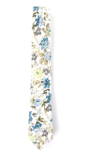 Men's Cotton Printed Floral Skinny Tie, Yellow/Blue/Sage (Color F24)