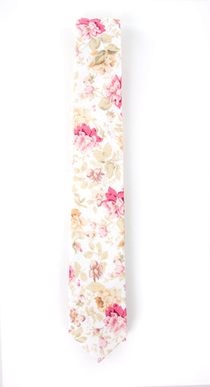 Men's Cotton Printed Floral Skinny Tie, Peach (Color F25)