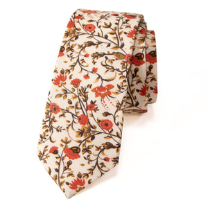 Men's Cotton Printed Floral Skinny Tie, Sienna (Color F43)