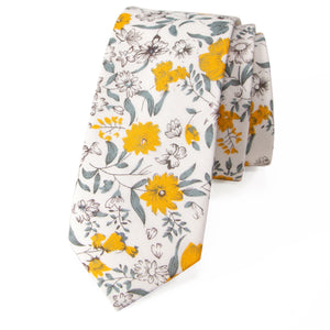 Men's Cotton Printed Floral Skinny Tie, Marigold (Color F49)