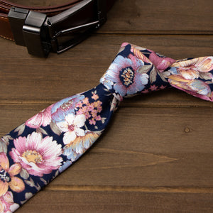 Men's Cotton Printed Floral Skinny Tie, Quartz (Color F52)