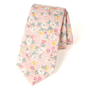 Men's Cotton Printed Floral Skinny Tie, Blush Pink (Color F60)