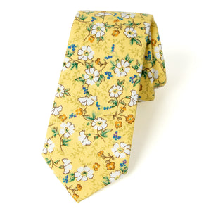 Men's Cotton Printed Floral Skinny Tie, Yellow (Color F61)